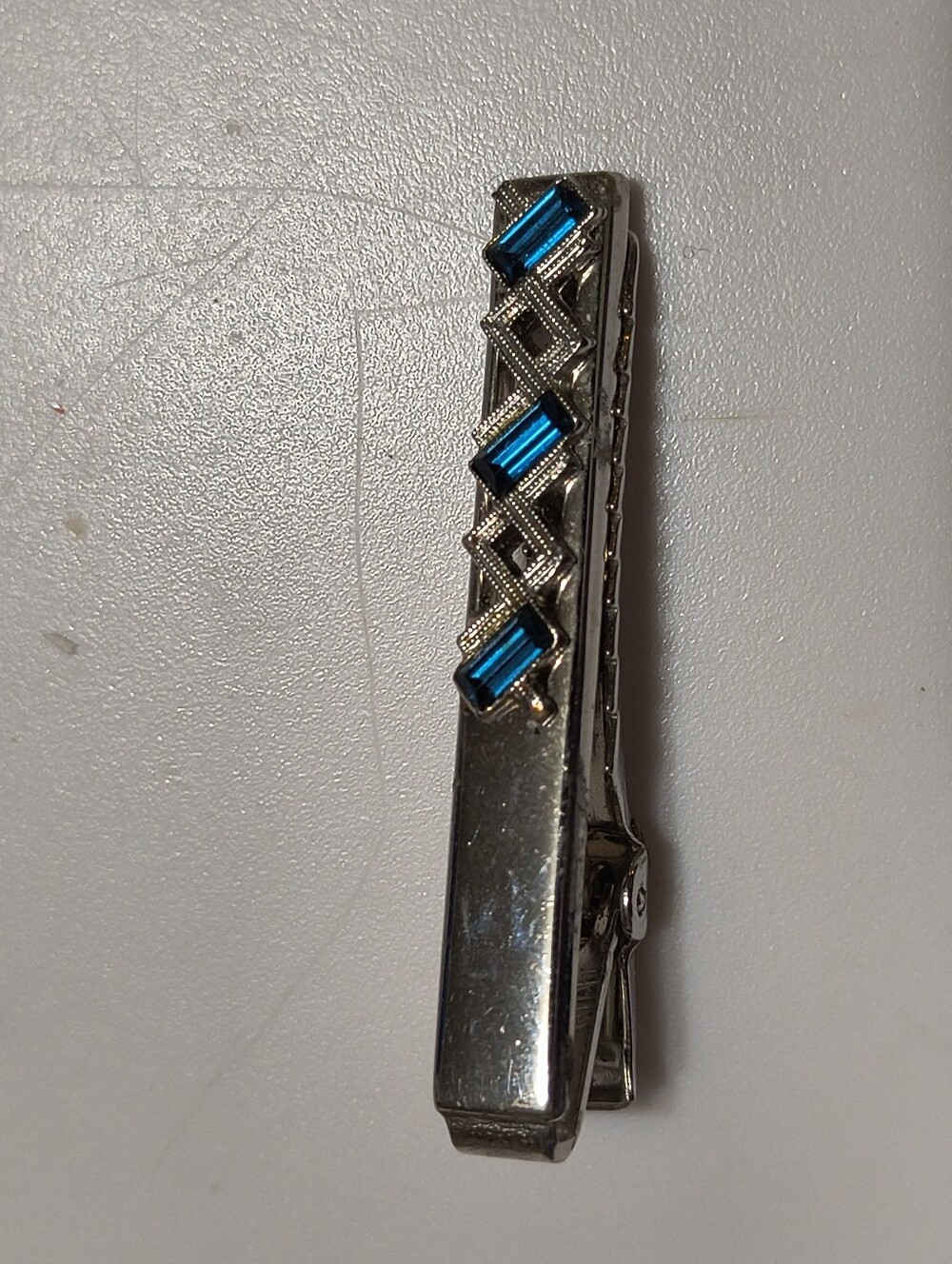 Silver Tie Clip with Blue Accents